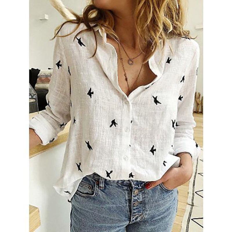 Camisa de lino de manga larga holgada informal de color sólido primavera 2023 para mujer_voghion.com