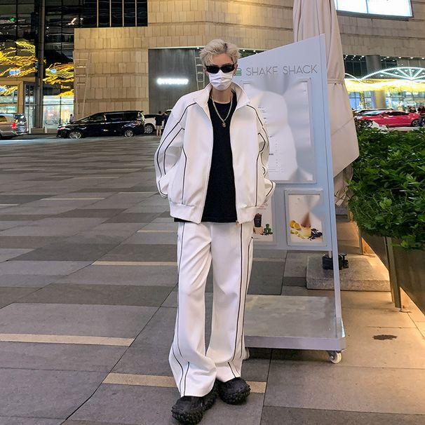 Conjunto de roupas esportivas, marca de moda de rua de outono, hip-hop solto e versátil, roupas masculinas de alta qualidade combinadas com um visual descolado e moderno_voghion.com