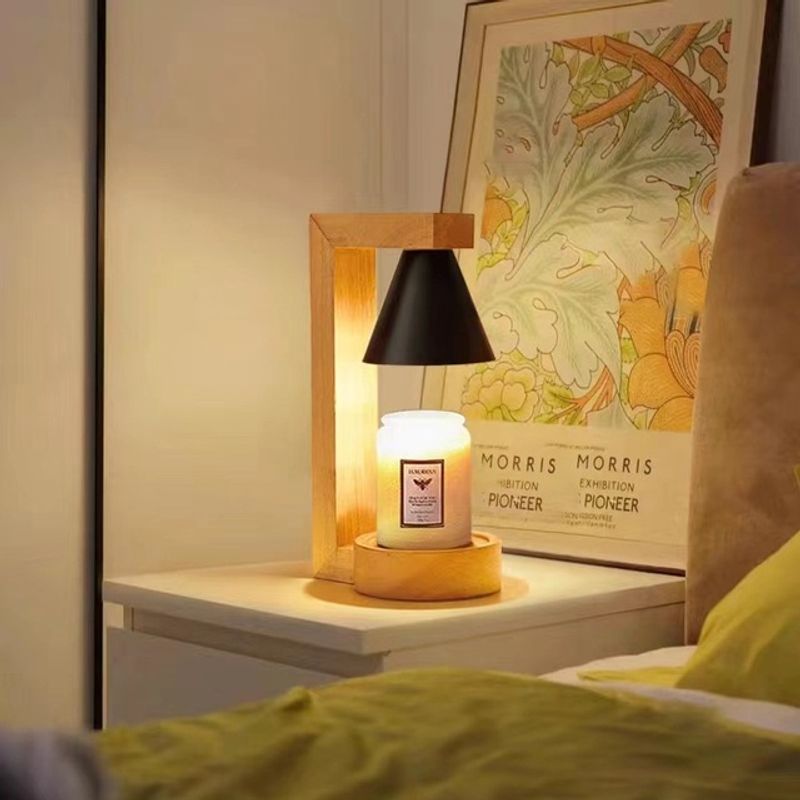 Japanese Style Wooden Melting Candle Warmer Aromatherapy Melting Wax Lamp Bedroom Table Dimmable Lamp Smokeless Night Light_voghion.com