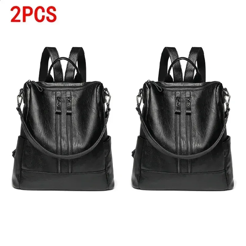 2er-Pack Lederrucksäcke, einfarbig, modisch, wasserdicht, weich, vielseitig, Damen-Reiserucksack, Modell 240731_voghion.com