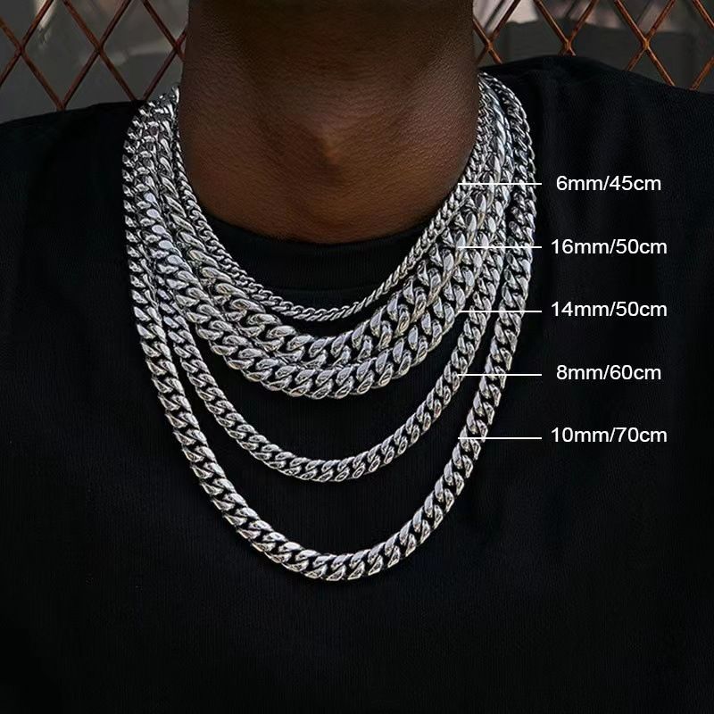Catena per clavicola da uomo alla moda, in acciaio inossidabile, lucidata e rotonda, con incisione cubana, accessori hip hop di alta moda_voghion.com