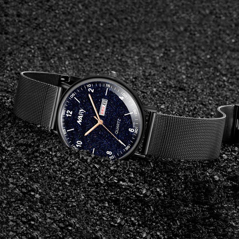 Yamaler NARY Round Dial Luminous Calendar Starry Dial Numbers Men Work Watch Quartz Wristwatch_voghion.com