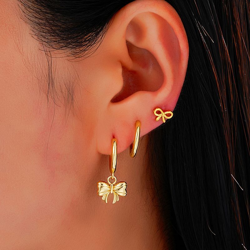 Nuovi orecchini a cerchio in rame con fiocco semplice, stile personalità, accessori con fibbia versatili, set di 3_voghion.com