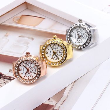 Ring Watch New Style For Women Retro Gold Mini Finger Student Watch Ring Watch Real Watch Creative With Diamond Rose Gold_voghion.com