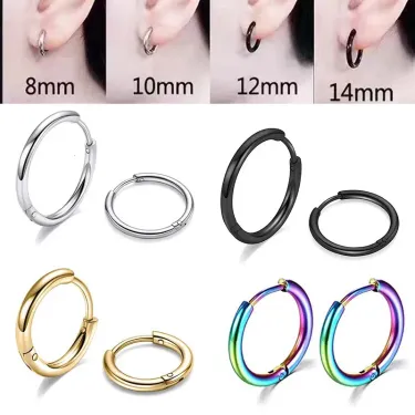 1 Piece Of 2024 Simple Stainless Steel Small Hoop Earrings Suitable For Womens And Mens Earplugs Perforated Jewelry_voghion.com