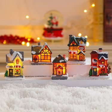 Home & Garden Christmas luminous resin colorful small house home window decoration Christmas decorations children's holiday gifts_voghion.com