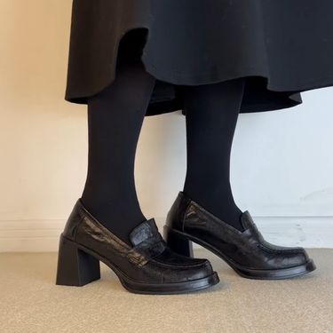 High College Style Genuine Leather Loafers For Women Round Toe British Thick Heel Slip-On Shoes_voghion.com