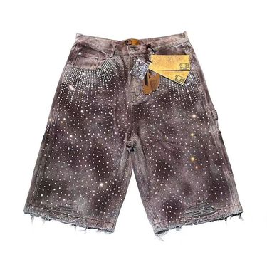 Men's Clothing Street Hip Hop Jeans Washed Edge Design Wide Leg Shorts Ripped Loose Shorts Trend_voghion.com