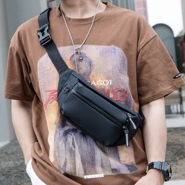 Korean Style Chest Casual Outdoor Sports Single Crossbody PU Waterproof Men's Trendy Waist Shoulder Bag_voghion.com