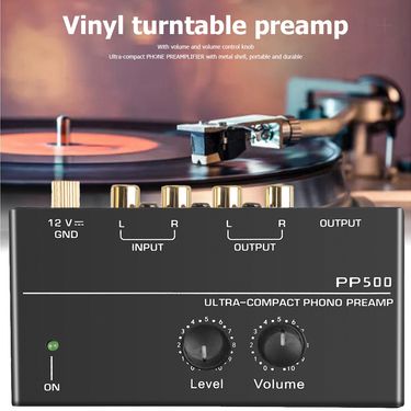 Phono Preamp pre Amp Preamplifier with Level Volume Control RCA Input Output 1/4" TRS Output Interfaces for LP Vinyl Turntable_voghion.com