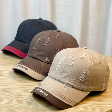 New Spring Splicing Letter Embroidery Worn Out Fashion Versatile Men's and Women's Baseball Outdoor Duck Tongue Hat_voghion.com