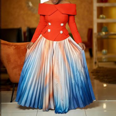 Women's Clothing Fashion Temperament Elegant One Shoulder Top Long Skirt Suit_voghion.com