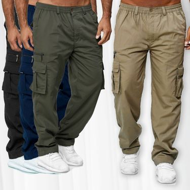 New style men's casual multi-pocket loose straight cargo outdoor trousers pants_voghion.com