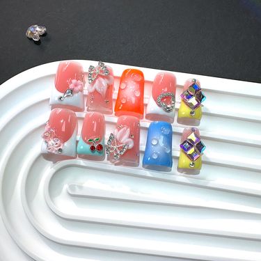 10PCS Short Duck Bill K9 Crystal Pile Drill Press On Nails - 33 Multi-Facet Sparkling AB Zircon Cut_voghion.com