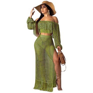 women's casual mesh tassel beach skirt two-piece set_voghion.com
