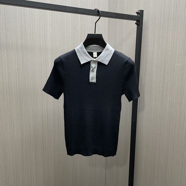 Men's Clothing business casual lapel polo shirt men's short sleeved striped sweater fashion youth color matching sweater_voghion.com