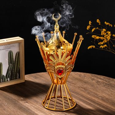 Gold Electroplated Iron Art Flower Spike With Drill Carbon Fire Aromatherapy Burner Arabian Craft Ornament Home Living_voghion.com
