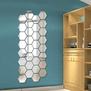 JM006 hexagonal acrylic mirror wall sticker DIY home decoration mirror sticker three-dimensional waterproof_voghion.com
