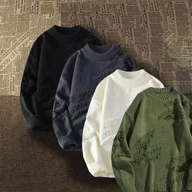 Unique Soft Round Neck Sweater For Men, Autumn And Winter, Stylish Loose Knitwear, Lazy Outerwear, Trendy_voghion.com