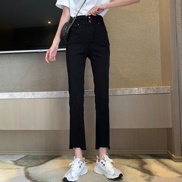 High stretch jeans ins trendy women 2021 high waisted new autumn slim fit and slimming slightly flared floor pants_voghion.com