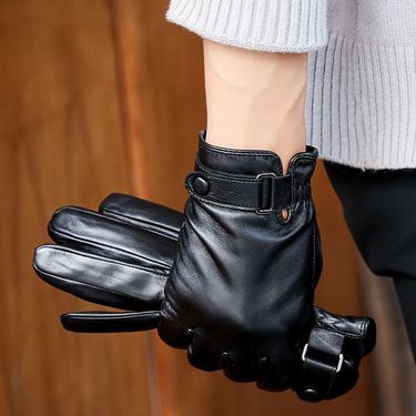 Leather Gloves Men's Winter Touch Screen Fleece Thickened Riding Outdoor Windproof And Cold Proof_voghion.com