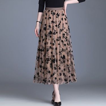 hot selling Korean Women Mesh Fashion Hook Flower Loose Midi Skirt Elegant Female Casual All Match Skirts Summer New_voghion.com