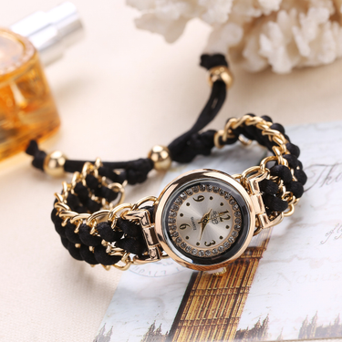 Hot selling small dial with diamond inlaid woven watch, fashionable retractable rope quartz women's watch_voghion.com