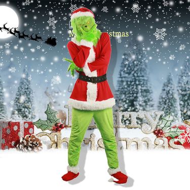 Christmas costumes, Grinch, Green Haired Monster, Grinch Mask, Party Costume_voghion.com
