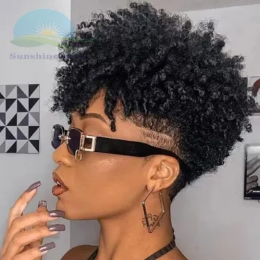 Short Afro Kinky Curly Human Hair Wig for Woman 180% Density Pixie Curl Glueless Wig_voghion.com