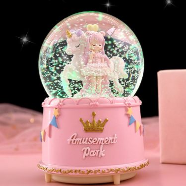 Large Crystal Ball Automatic Snow Cartoon Horse Ornaments Creative Music Box For Children's Birthday Gift Music Box_voghion.com