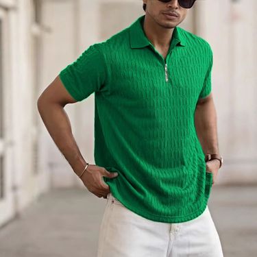 2025 Summer Quick-Dry Zipper Men's Jacquard Sports Polo Shirt_voghion.com