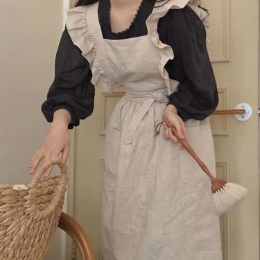 Same Ruffle Korean Style Artistic Coffee Shop Garden Kitchen Cleaning Waist Apron For Women_voghion.com