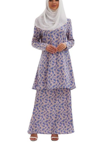 Malay Women's Printed Casual Set Dress Muslim Abaya_voghion.com