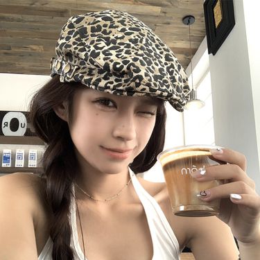 Niche Design Sense Ins Trend Leopard Print Y2K Subculture Forward Hat Women Fashion Versatile Beret_voghion.com