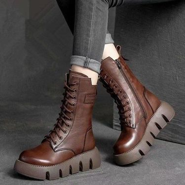 Winter New All-in-one High Top Belt Buckle Muffin Bottom Brown Single Boots_voghion.com