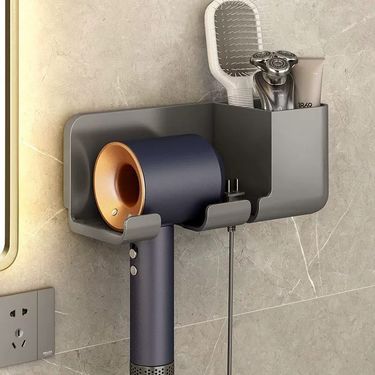 No-Drill Household Holder Rack Bathroom Multifunctional Wall-Mounted Hair Dryer Stand_voghion.com