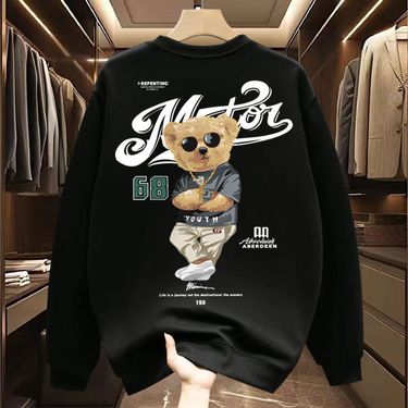 Men's Clothing New high quality autumn and winter plus velvet sweater handsome casual men's trendy round neck versatile printed men's and women's tops_voghion.com