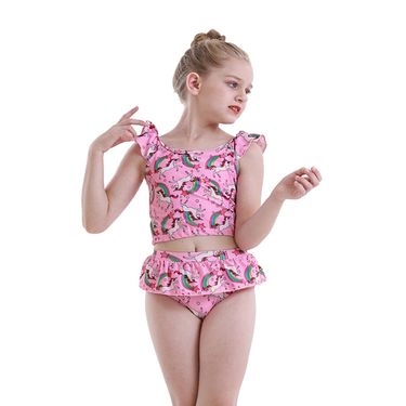 Mother & Kids Foreign trade children's clothing girls printed unicorn swimsuit children's breathable quick-drying swimsuit split two-piece suit_voghion.com