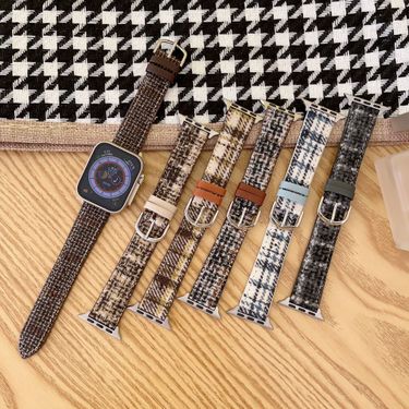 Suitable for Apple 10th generation watch strap 42mm 46mm horseshoe buckle woolen thin leather adjustable strap_voghion.com