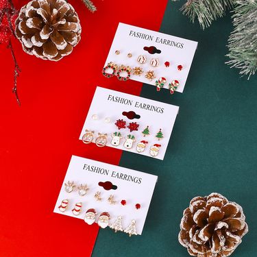 New Set Earrings Santa Claus Oil Drop Snowflake Bell Christmas Tree Six-Piece Earring Accessories For Women_voghion.com