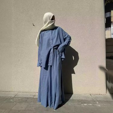Women's Clothing Women's Muslim Women's Clothing Set Loose Long sleeved Shirt Skirt Casual Set_voghion.com
