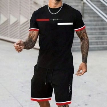 Men's Short Sleeve T-Shirt & Shorts Set - 2024 New Design Casual Summer Outfit (Black/White)_voghion.com