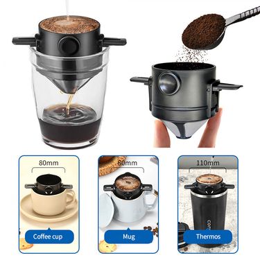 Home & Garden Coffee filter stainless steel filter paper free coffee funnel filter portable folding ear hanging hand brewed coffee filter cup_voghion.com