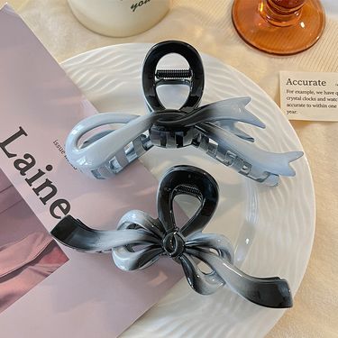 Blue Gradient Bow Grab Clip Female Large Shark Hairpin High Sense Back Of Head Hair Clip Headwear_voghion.com