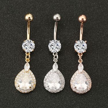 Zircon Water Drop Belly Ring - Elegant Body Piercing Jewelry_voghion.com