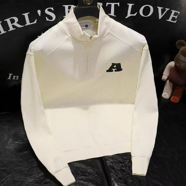 Half turtleneck embroidered letter sweater Korean style bottoming top spring and autumn trendy brand casual knitted coat_voghion.com