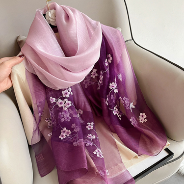 Hangzhou Gradient Silk Wool Scarf Women's Spring and Autumn Embroidery Retro Cheongsam Shawl Court Style Embroidered Silk Scarf_voghion.com