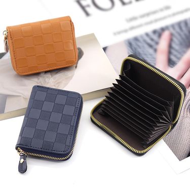 Wallet Plaid Card Bag Men's Large Capacity Id Card Card Collection Card Holder Sleeve Women's Zipper Coin Purse_voghion.com