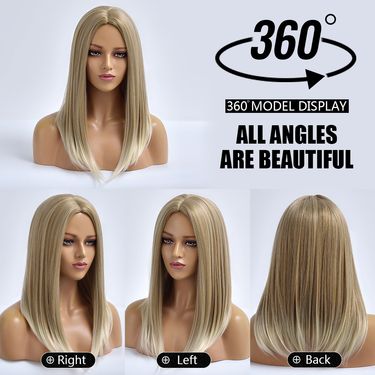 hot selling Medium Daily Blonde Synthetic Wigs for Women Natural Heat Resistant Straight Hair Female Fiber Cosplay Colored Wig_voghion.com