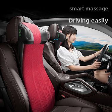 One-piece two-in-one car headrest back cushion waist neck pillow memory foam seat pillow car electric massage pillow_voghion.com